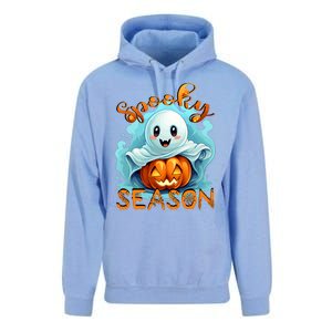 Groovy Spooky Season Cute Ghost Holding Pumpkin Halloween Unisex Surf Hoodie