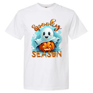 Groovy Spooky Season Cute Ghost Holding Pumpkin Halloween Garment-Dyed Heavyweight T-Shirt