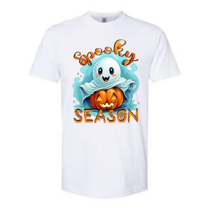 Groovy Spooky Season Cute Ghost Holding Pumpkin Halloween Softstyle CVC T-Shirt