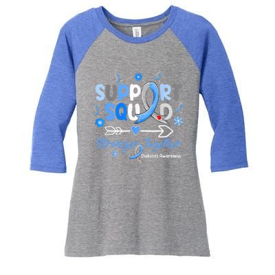 Groovy Support Squad Blue Ribbon Diabetes Awareness Women's Tri-Blend 3/4-Sleeve Raglan Shirt