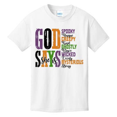 God Says She Is Spooky Unique Ghostly Kids T-Shirt