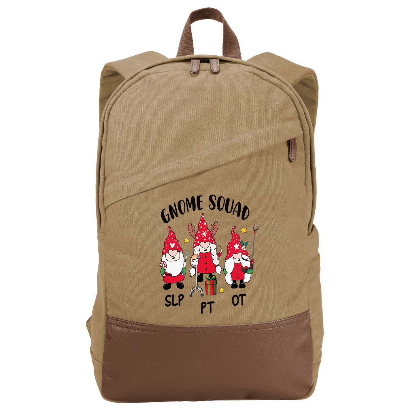 Gnome Squad SLP OT PT Christmas Team Occupational Therapist Cotton Canvas Backpack