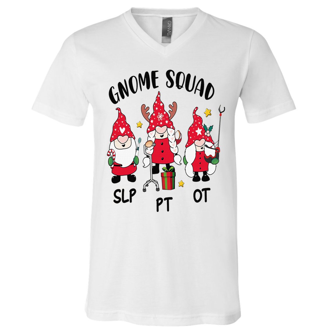 Gnome Squad SLP OT PT Christmas Team Occupational Therapist V-Neck T-Shirt