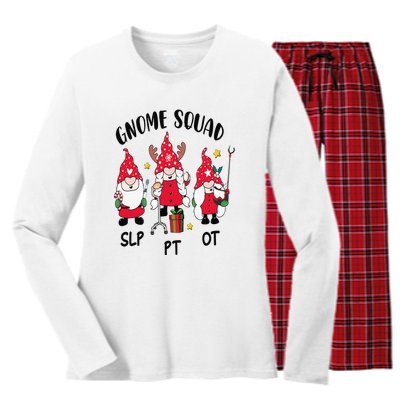 Gnome Squad SLP OT PT Christmas Team Occupational Therapist Women's Long Sleeve Flannel Pajama Set 