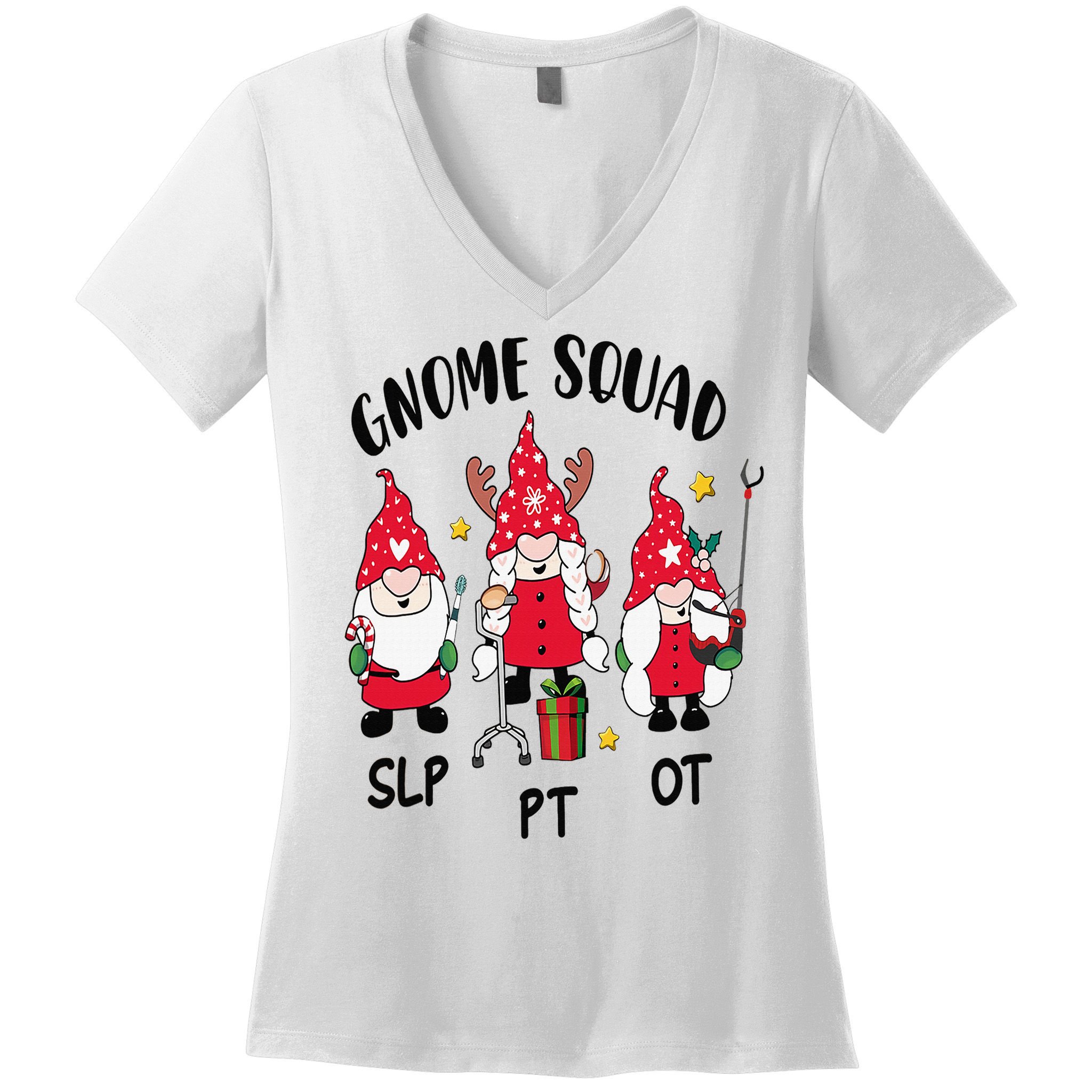 Gnome Squad SLP OT PT Christmas Team Occupational Therapist Women's V-Neck T-Shirt
