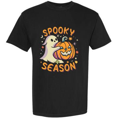 Groovy Spooky Season Cute Ghost Holding Pumpkin Halloween Garment-Dyed Heavyweight T-Shirt