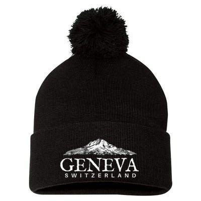 Geneva Switzerland  Swiss Alps Mountain Pom Pom 12in Knit Beanie