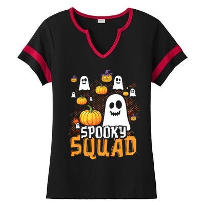 Groovy Spooky Squad Cute Ghost Pumpkin Funny Halloween Kids Ladies Halftime Notch Neck Tee