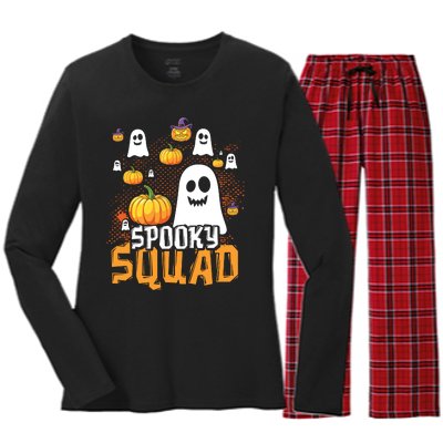 Groovy Spooky Squad Cute Ghost Pumpkin Funny Halloween Kids Women's Long Sleeve Flannel Pajama Set 