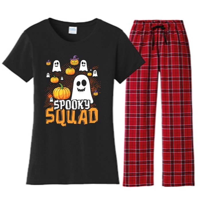 Groovy Spooky Squad Cute Ghost Pumpkin Funny Halloween Kids Women's Flannel Pajama Set