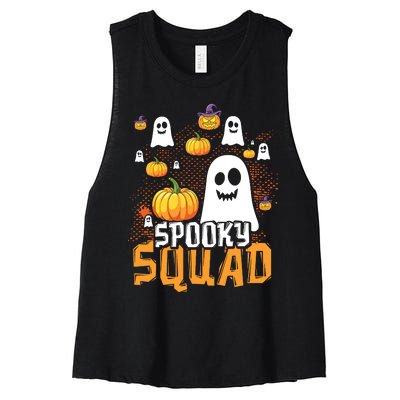 Groovy Spooky Squad Cute Ghost Pumpkin Funny Halloween Kids Women's Racerback Cropped Tank