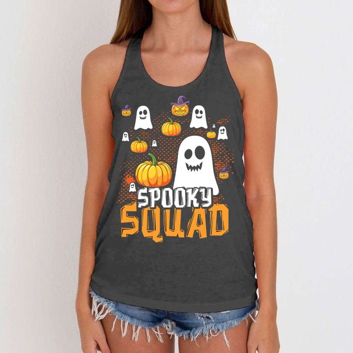 Groovy Spooky Squad Cute Ghost Pumpkin Funny Halloween Kids Women's Knotted Racerback Tank