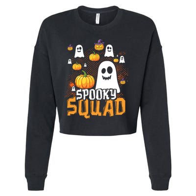 Groovy Spooky Squad Cute Ghost Pumpkin Funny Halloween Kids Cropped Pullover Crew