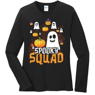 Groovy Spooky Squad Cute Ghost Pumpkin Funny Halloween Kids Ladies Long Sleeve Shirt