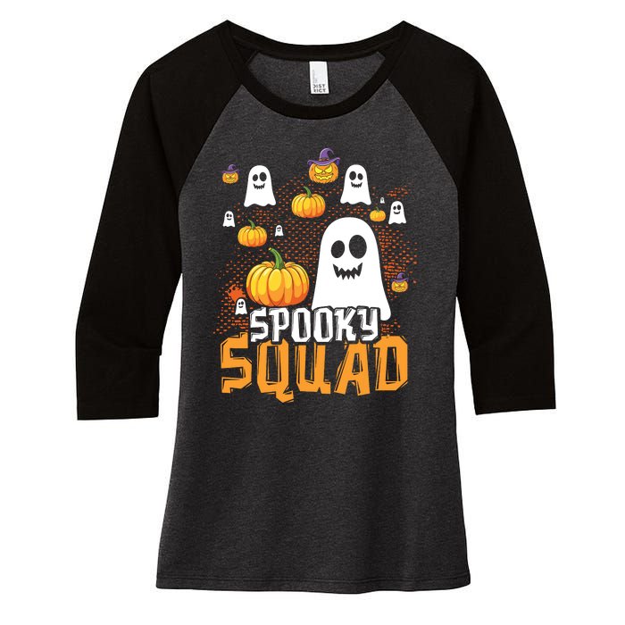 Groovy Spooky Squad Cute Ghost Pumpkin Funny Halloween Kids Women's Tri-Blend 3/4-Sleeve Raglan Shirt