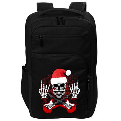 Guitar Santa Skull W Rock On Skeleton Hands Cool Christmas Gift Impact Tech Backpack