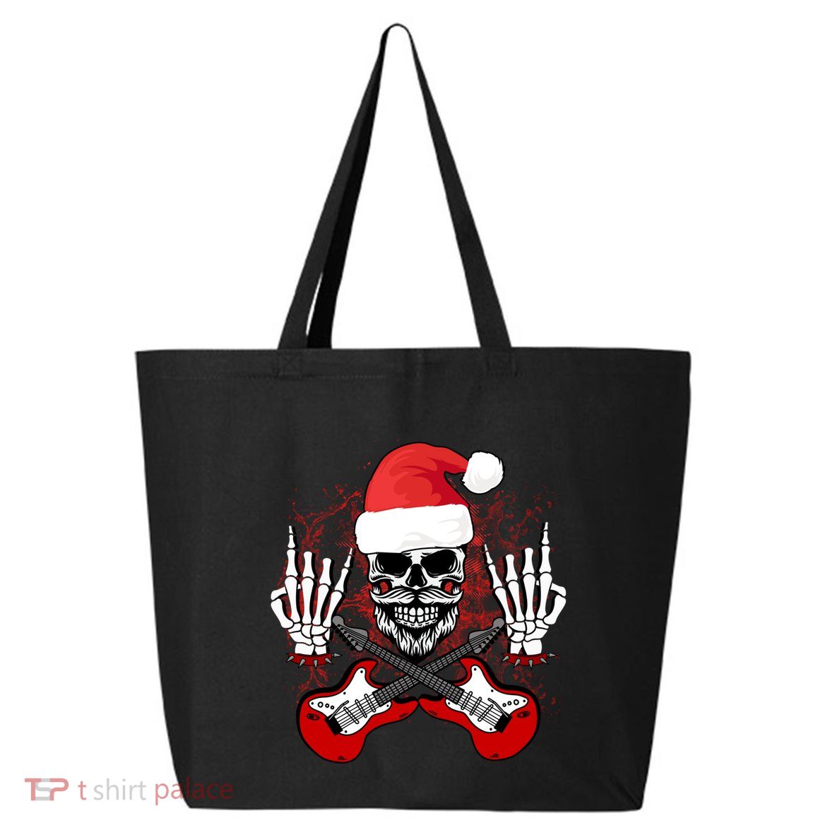 Guitar Santa Skull W Rock On Skeleton Hands Cool Christmas Gift 25L Jumbo Tote