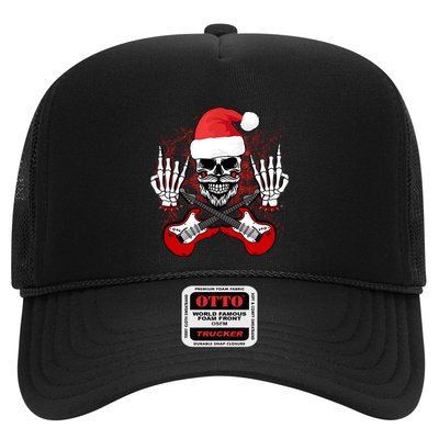 Guitar Santa Skull W Rock On Skeleton Hands Cool Christmas Gift Trucker Hat