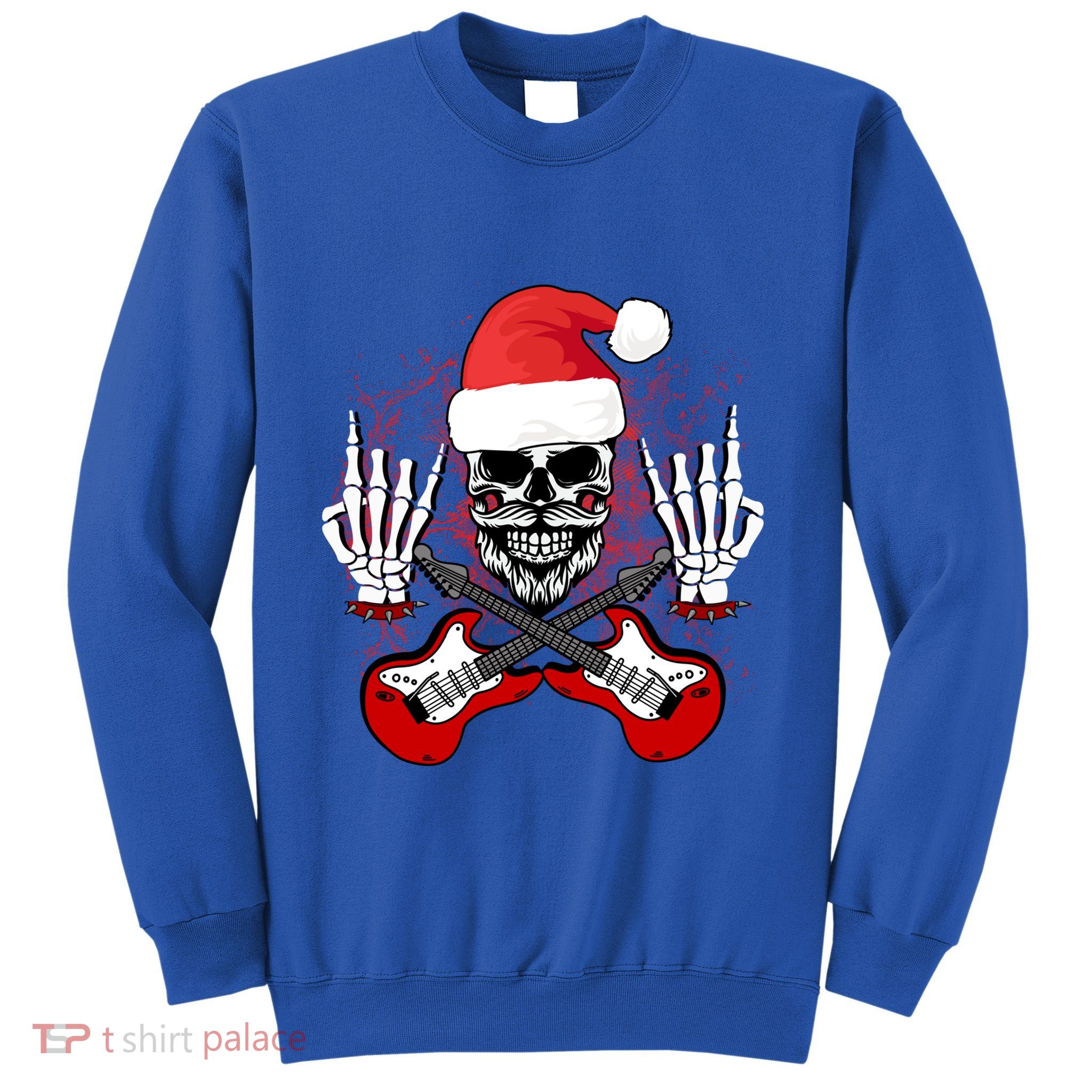 Guitar Santa Skull W Rock On Skeleton Hands Cool Christmas Gift Sweatshirt