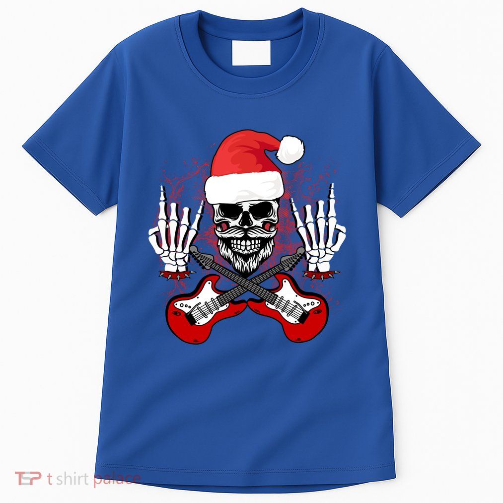 Guitar Santa Skull W Rock On Skeleton Hands Cool Christmas Gift Tall T-Shirt