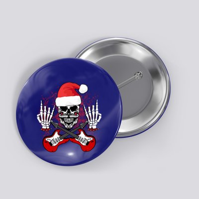 Guitar Santa Skull W Rock On Skeleton Hands Cool Christmas Gift Button
