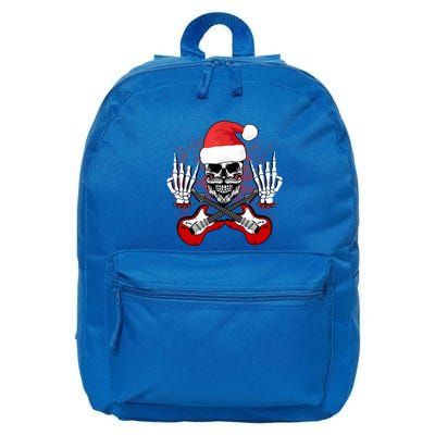 Guitar Santa Skull W Rock On Skeleton Hands Cool Christmas Gift 16 in Basic Backpack