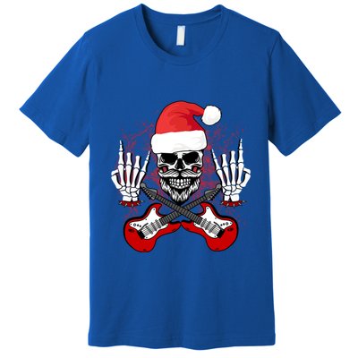 Guitar Santa Skull W Rock On Skeleton Hands Cool Christmas Gift Premium T-Shirt