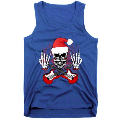 Guitar Santa Skull W Rock On Skeleton Hands Cool Christmas Gift Tank Top