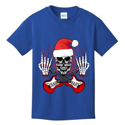 Guitar Santa Skull W Rock On Skeleton Hands Cool Christmas Gift Kids T-Shirt
