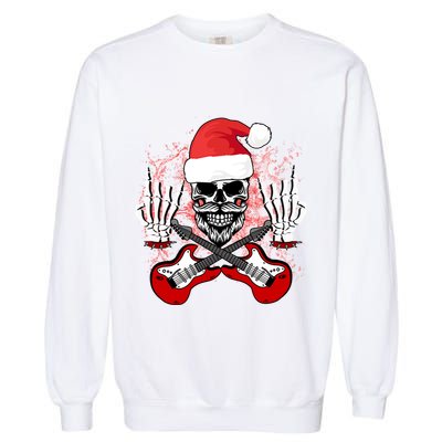 Guitar Santa Skull W Rock On Skeleton Hands Cool Christmas Gift Garment-Dyed Sweatshirt