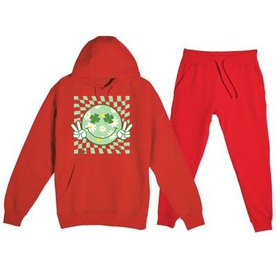 Groovy Shamrock Smile Face St Patricks Day Premium Hooded Sweatsuit Set