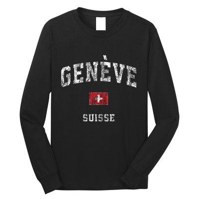 Geneva Suisse Switzerland Vintage Athletic Sports Design Long Sleeve Shirt