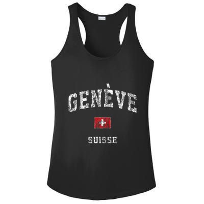Geneva Suisse Switzerland Vintage Athletic Sports Design Ladies PosiCharge Competitor Racerback Tank