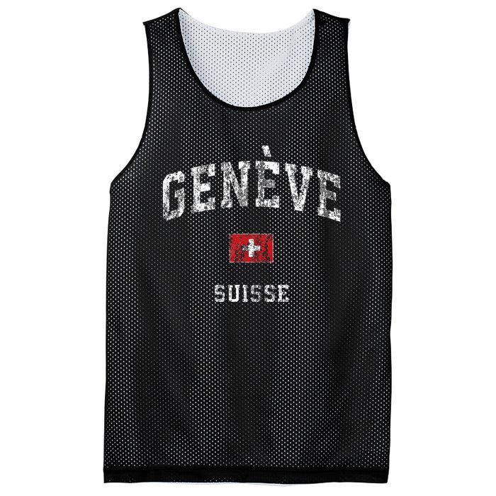 Geneva Suisse Switzerland Vintage Athletic Sports Design Mesh Reversible Basketball Jersey Tank