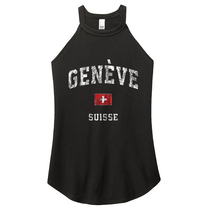 Geneva Suisse Switzerland Vintage Athletic Sports Design Women's Perfect Tri Rocker Tank