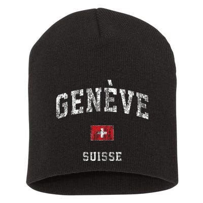 Geneva Suisse Switzerland Vintage Athletic Sports Design Short Acrylic Beanie