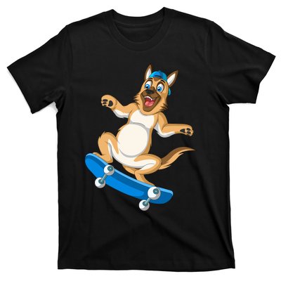 German Shepherd Skateboarding T-Shirt