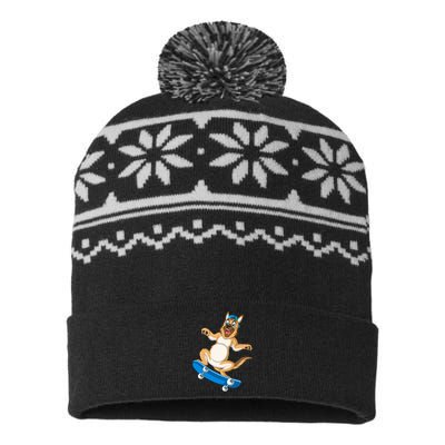 German Shepherd Skateboarding USA-Made Snowflake Beanie