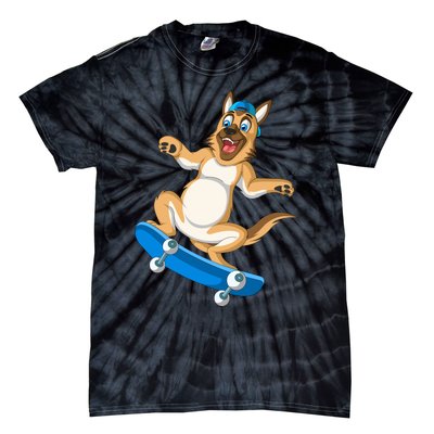 German Shepherd Skateboarding Tie-Dye T-Shirt