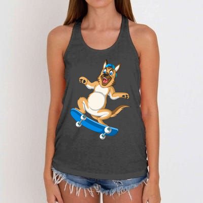 German Shepherd Skateboarding Women's Knotted Racerback Tank