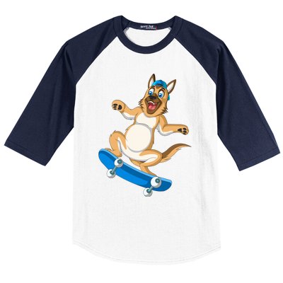 German Shepherd Skateboarding Baseball Sleeve Shirt