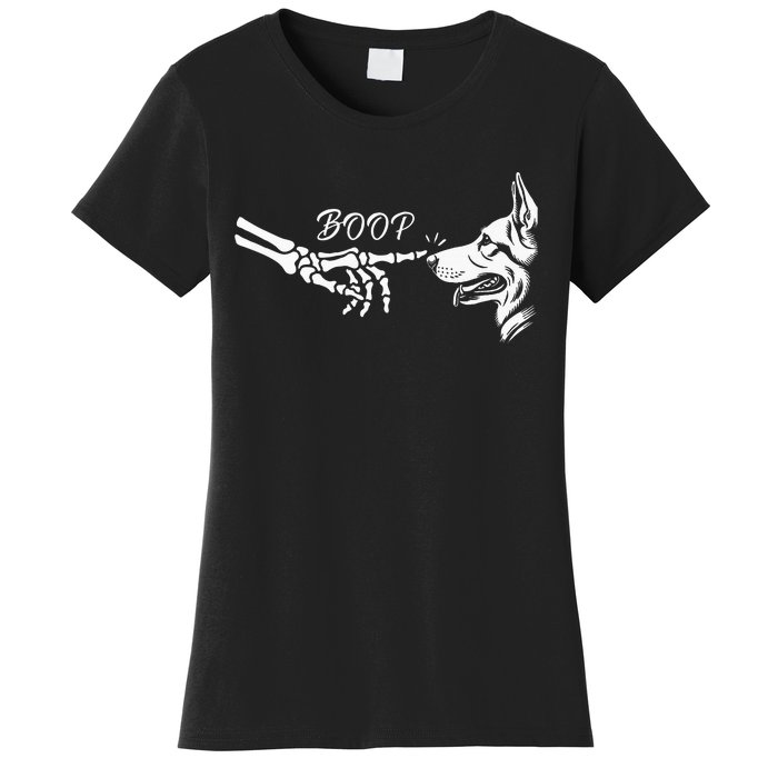 German Shepherd Skeleton Hand Boop Halloween Pet Women Women's T-Shirt