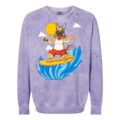 German Shepherd Surfing Colorblast Crewneck Sweatshirt