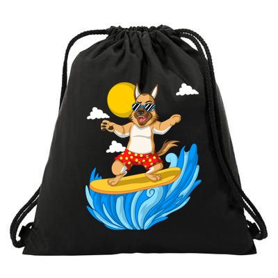 German Shepherd Surfing Drawstring Bag