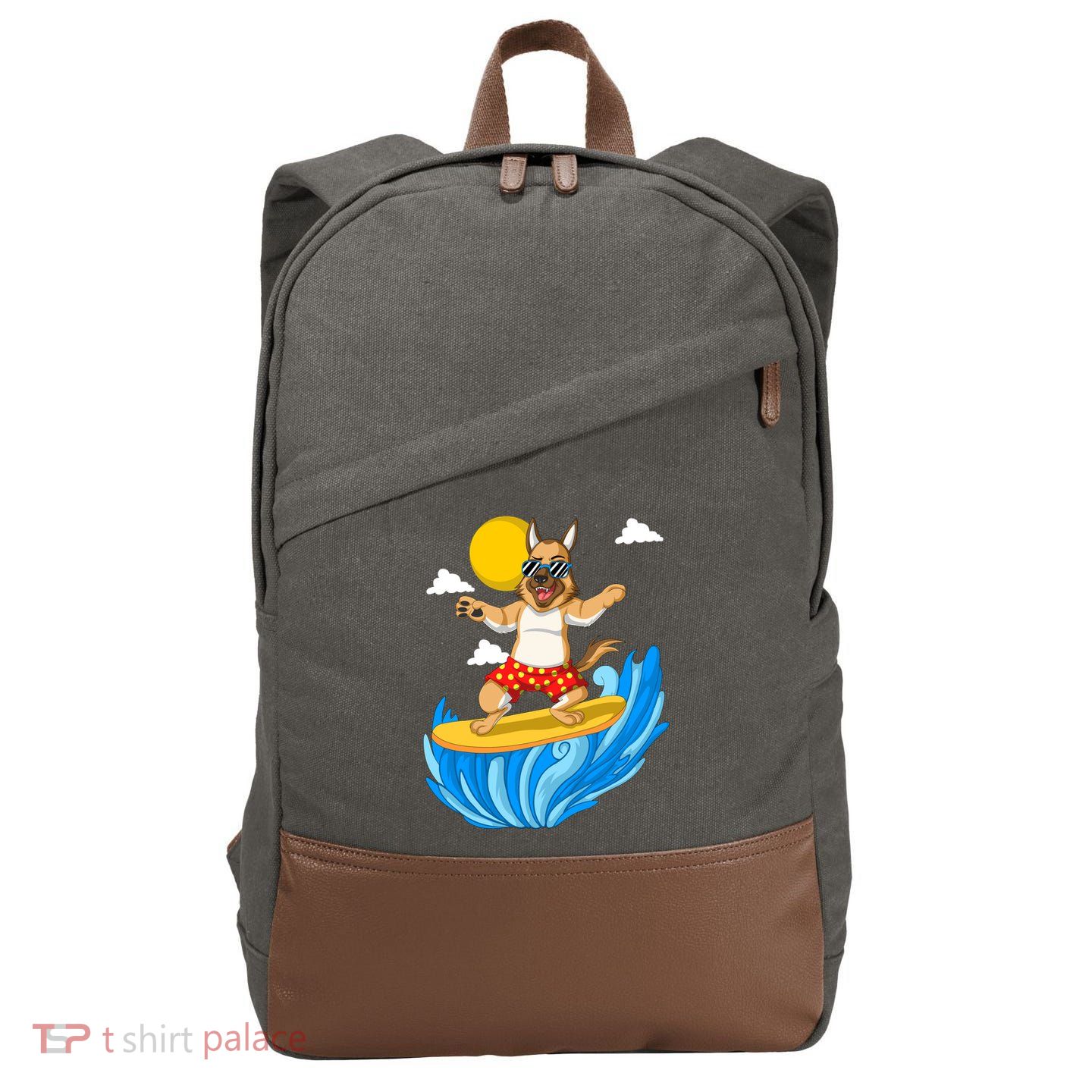 German Shepherd Surfing Cotton Canvas Backpack