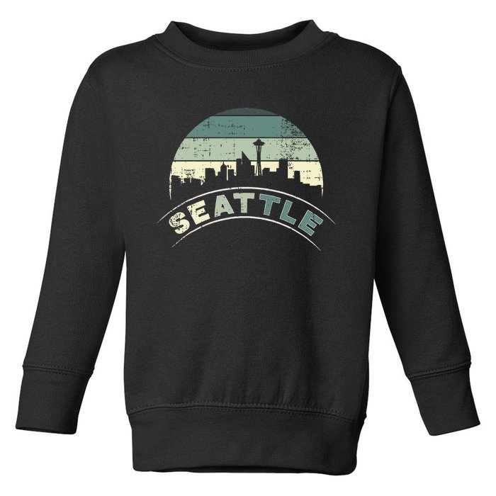 Grunge Seattle Skyline Distressed Look Design Toddler Sweatshirt