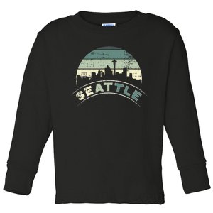 Grunge Seattle Skyline Distressed Look Design Toddler Long Sleeve Shirt