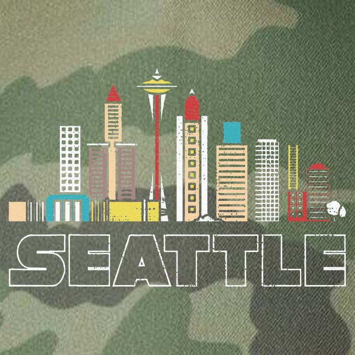 Grunge Seattle Skyline Distressed Look Design Legacy Tie Dye Trucker Hat