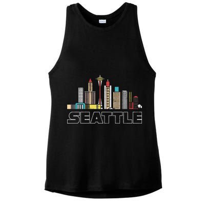 Grunge Seattle Skyline Distressed Look Design Ladies PosiCharge Tri-Blend Wicking Tank