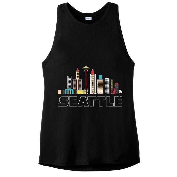 Grunge Seattle Skyline Distressed Look Design Ladies PosiCharge Tri-Blend Wicking Tank